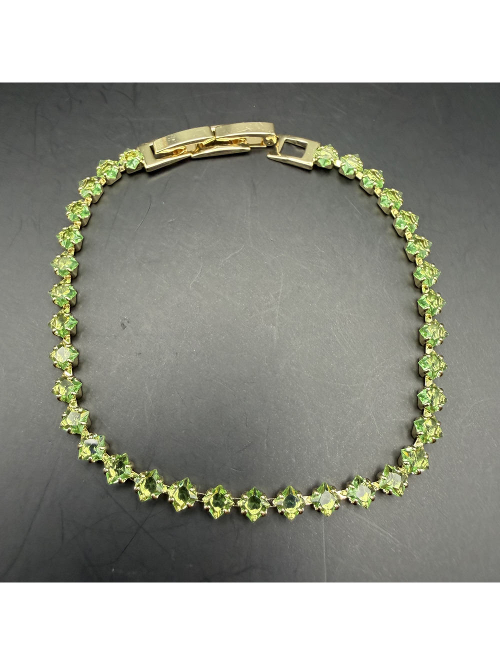 candy+clover peridot princess cut crystal gold tone tennis bracelet